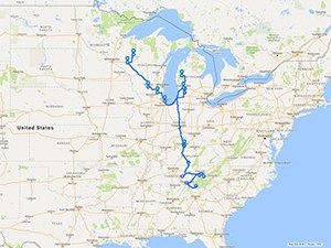 Clyde's travel route.