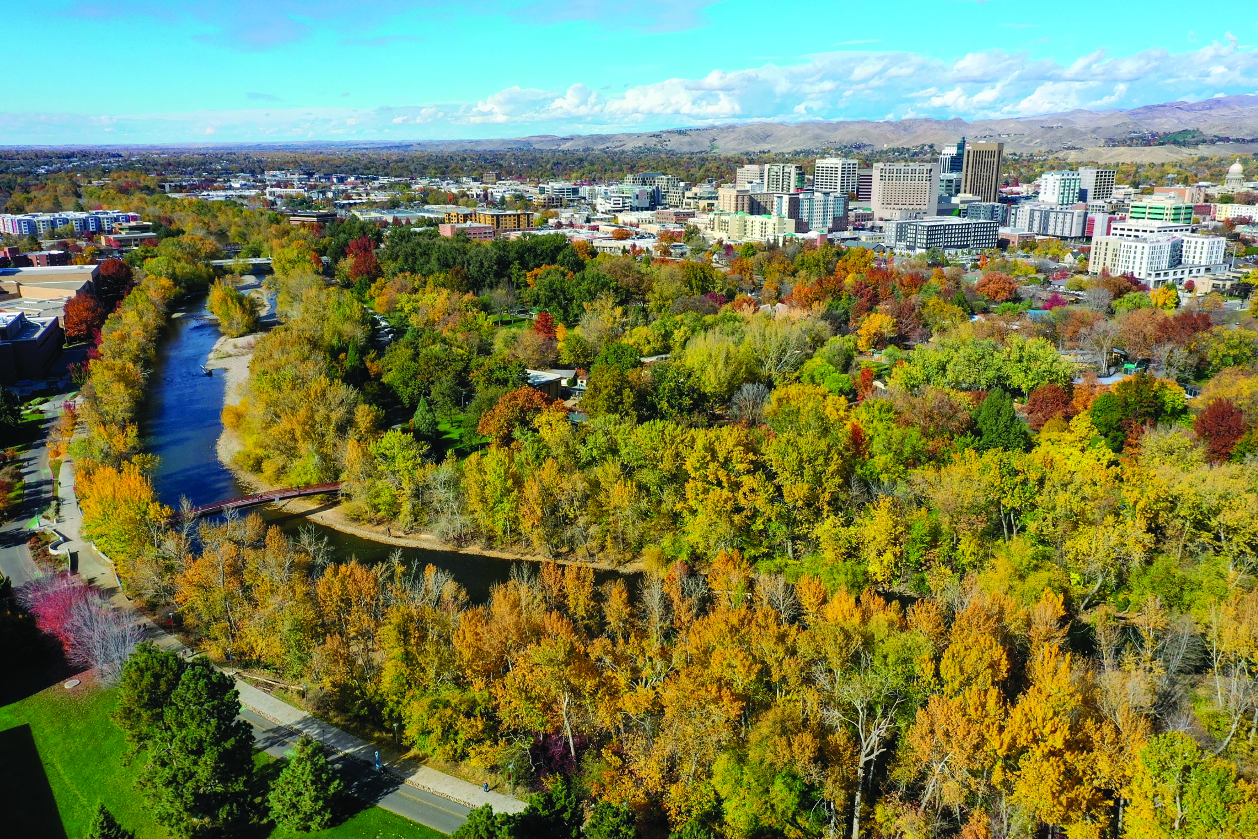 Aerial,View,Of,Boise,River,And,Downtown